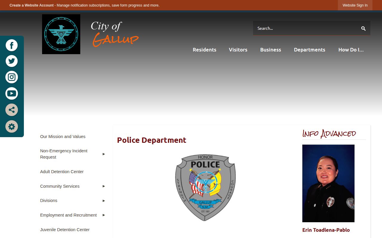 McKinley County Gallup Police Department arrest-record request page