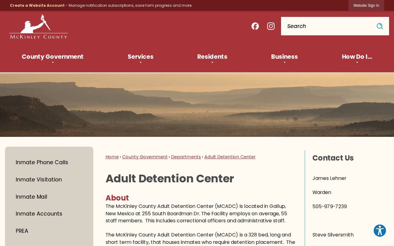 McKinley County Adult Detention Center custody record contact directory
