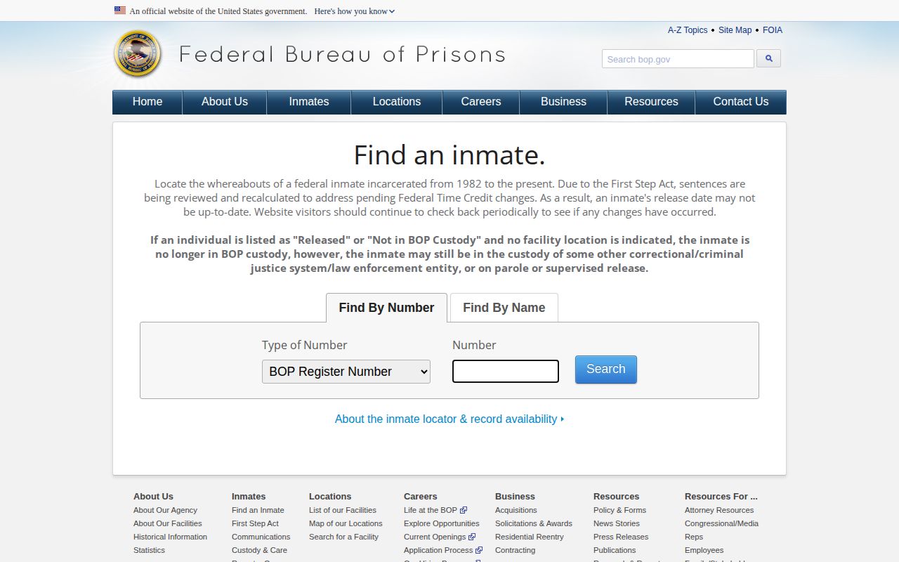 Federal Bureau of Prisons locator for McKinley County custody record distinction